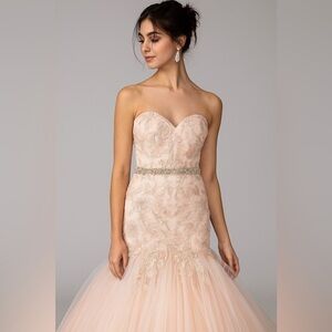 Mac Duggal | Blush Mermaid Lace Embellished Wedding Dress Formal Bridal Prom